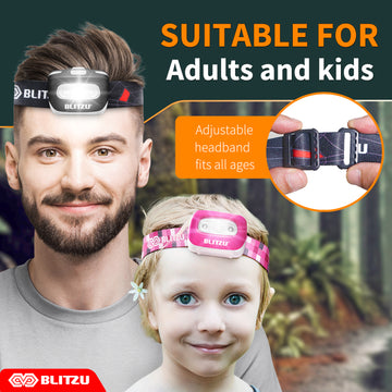 Load image into Gallery viewer, Led Headlamp Flashlight Camping Accessories for Kids. Bright Cree Outdoor Headlight Headlamps. Head Lamp with Red Safety Light. for Running, Camping, Reading, Hiking at Night Time