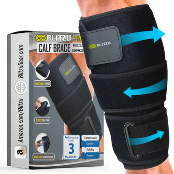 Load image into Gallery viewer, BLITZU Calf Brace for Torn Calf Muscle Women & Men – Adjustable Neoprene Compression Sleeve for Shin Splints, Lower Leg Pain Relief, Calf Injury, Muscle Strain & Varicose Veins - Support Wrap