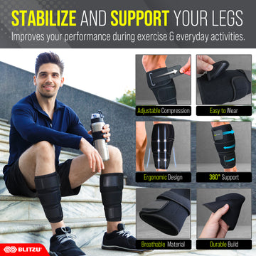 Load image into Gallery viewer, BLITZU Calf Brace for Torn Calf Muscle Women & Men – Adjustable Neoprene Compression Sleeve for Shin Splints, Lower Leg Pain Relief, Calf Injury, Muscle Strain & Varicose Veins - Support Wrap