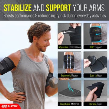 Load image into Gallery viewer, BLITZU Bicep & Tricep Tendonitis Brace Compression Sleeve. Upper Arm Brace Wrap Support Band for Pain Relief, Muscle Strains Recovery & Inflammation for Men & Women