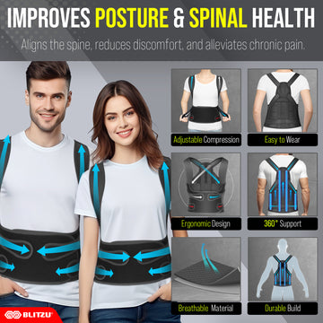 Load image into Gallery viewer, BLITZU Back Brace Posture Corrector for Women and Men. Shoulder Straightener, Adjustable Full Back Support. Upper and Lower Back Pain Relief for Neck Hump, Scoliosis, Spine & Hunchback Correction
