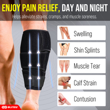 Load image into Gallery viewer, BLITZU Calf Brace for Torn Calf Muscle Women & Men – Adjustable Neoprene Compression Sleeve for Shin Splints, Lower Leg Pain Relief, Calf Injury, Muscle Strain & Varicose Veins - Support Wrap