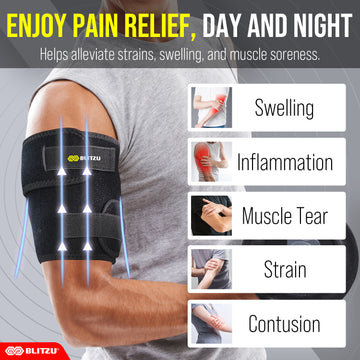Load image into Gallery viewer, BLITZU Bicep & Tricep Tendonitis Brace Compression Sleeve. Upper Arm Brace Wrap Support Band for Pain Relief, Muscle Strains Recovery & Inflammation for Men & Women