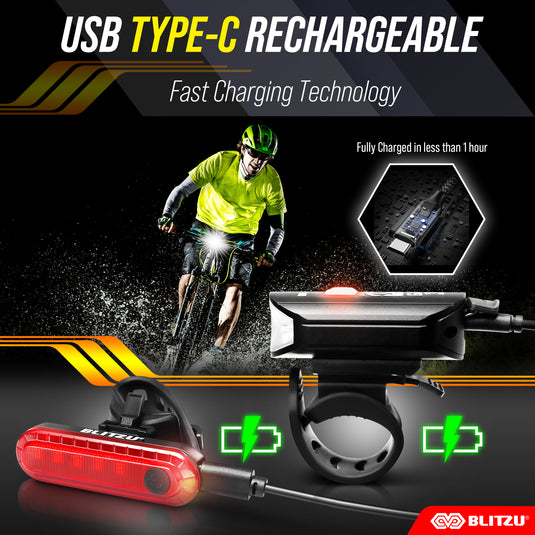Ultra Bright Type-C USB-C Rechargeable Bike Light Set, Bicycle Front Headlight and Back Taillight, Bicycle Accessories for Night Riding, Easy to Install for Men Women Kids Road Mountain Cycling