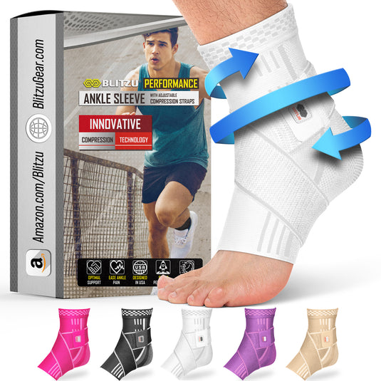 Ankle Brace With Adjustable Compression Support Strap for Achilles Tendonitis, Joint Pain Relief. Ankle Wrap for Women & Men. Sprained Ankle & Protectors Sleeve Heel Pain, Foot Arch