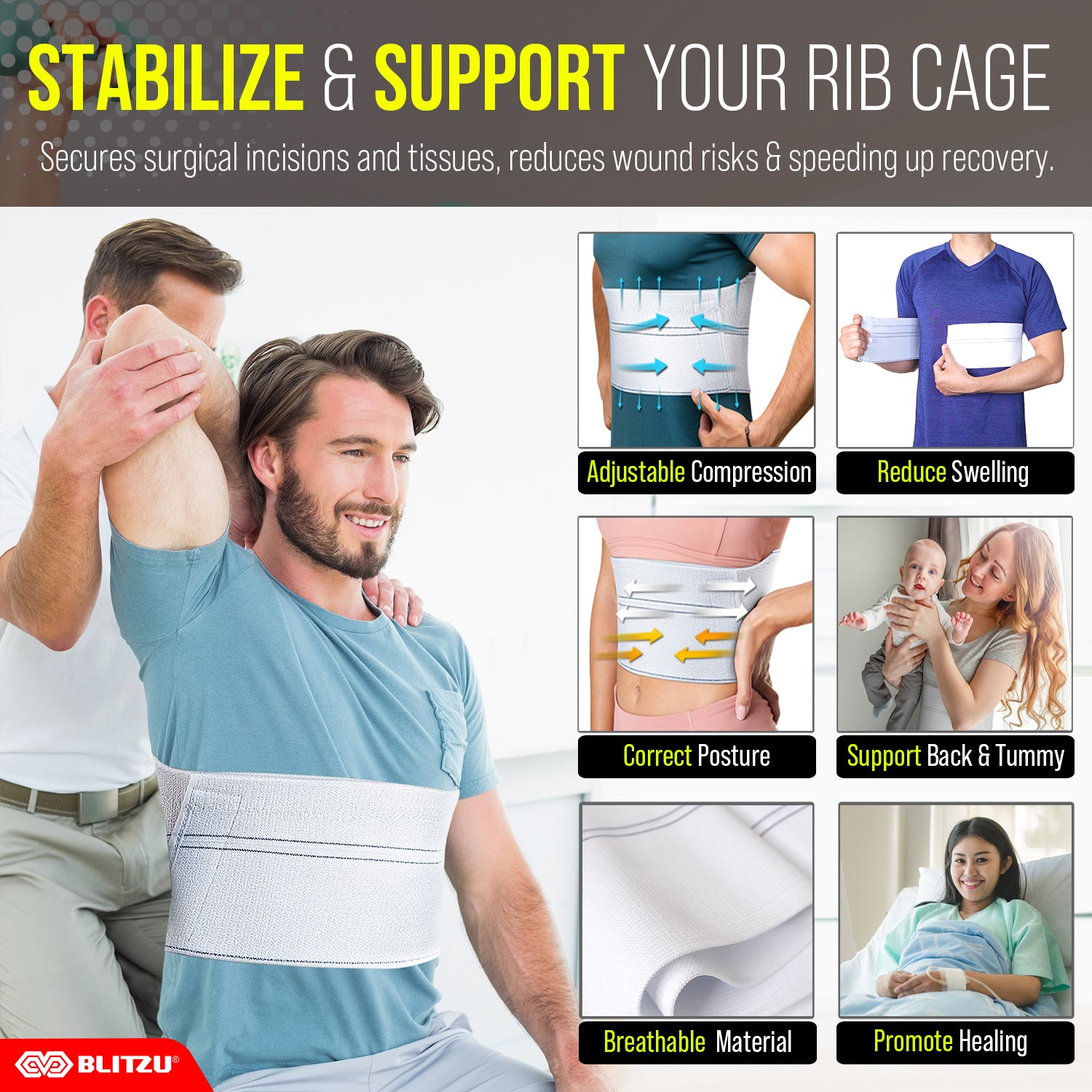 Broken Rib Brace, Rib Injury Chest Wrap Belt – BLITZU
