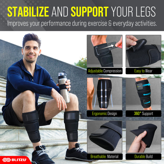 BLITZU Calf Brace for Torn Calf Muscle Women & Men – Adjustable Neoprene Compression Sleeve for Shin Splints, Lower Leg Pain Relief, Calf Injury, Muscle Strain & Varicose Veins - Support Wrap