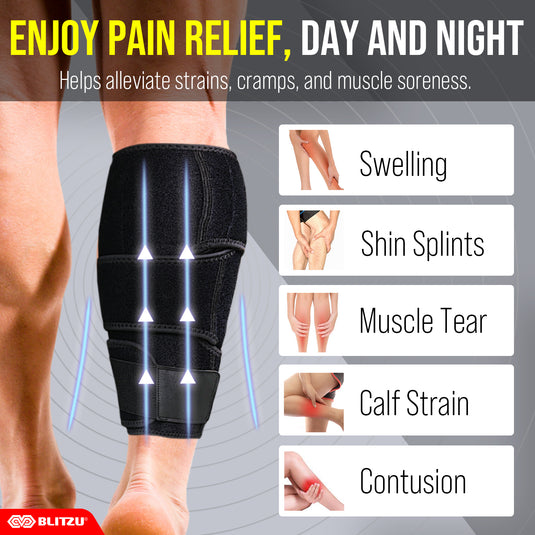 BLITZU Calf Brace for Torn Calf Muscle Women & Men – Adjustable Neoprene Compression Sleeve for Shin Splints, Lower Leg Pain Relief, Calf Injury, Muscle Strain & Varicose Veins - Support Wrap