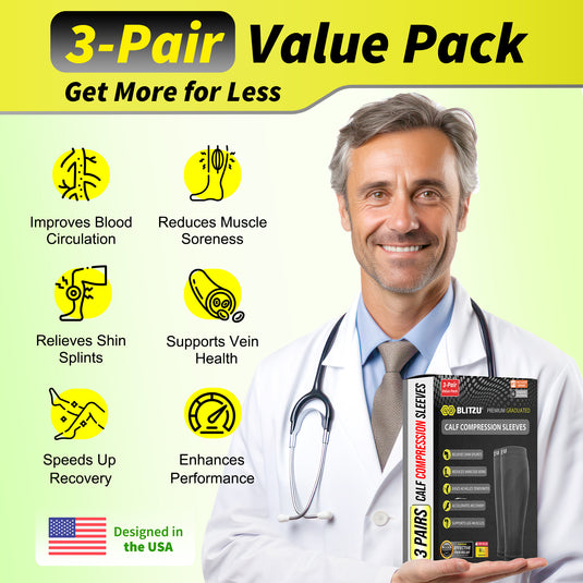 3 Pairs Calf Sleeves | For Calf & Shin Pain Relief w/ Kinesiology Taping Technology