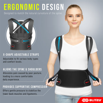 Load image into Gallery viewer, BLITZU Back Brace Posture Corrector for Women and Men. Shoulder Straightener, Adjustable Full Back Support. Upper and Lower Back Pain Relief for Neck Hump, Scoliosis, Spine &amp; Hunchback Correction
