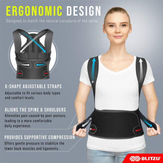 BLITZU Back Brace Posture Corrector for Women and Men. Shoulder Straightener, Adjustable Full Back Support. Upper and Lower Back Pain Relief for Neck Hump, Scoliosis, Spine & Hunchback Correction