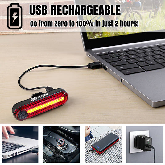 USB-C Rechargeable Bike Tail Light 2 Pack, Cyborg 120T Bright Red LED Bicycle Rear Light, Waterproof Helmet Lights, Cycling Flashlight Safety Reflectors Accessories, Fits Adult, Kids MTB