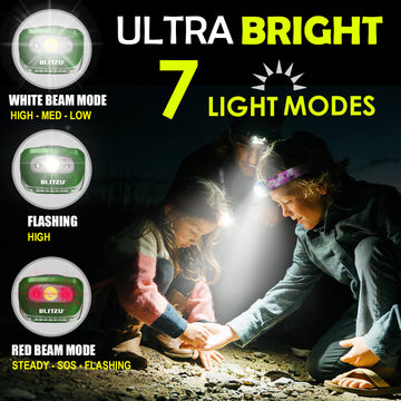 Load image into Gallery viewer, Led Headlamp Flashlight Camping Accessories for Kids. Bright Cree Outdoor Headlight Headlamps. Head Lamp with Red Safety Light. for Running, Camping, Reading, Hiking at Night Time
