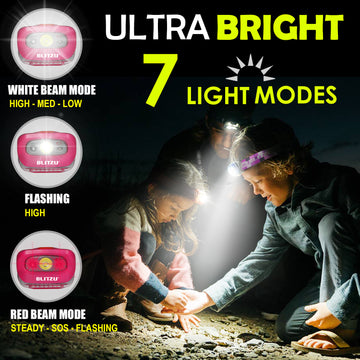 Load image into Gallery viewer, Led Headlamp Flashlight Camping Accessories for Kids. Bright Cree Outdoor Headlight Headlamps. Head Lamp with Red Safety Light. for Running, Camping, Reading, Hiking at Night Time
